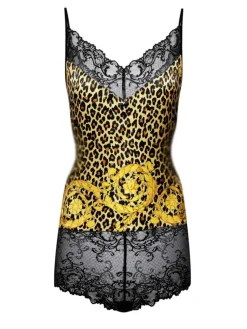 Tops Mit Spitze|Spaghettiträger Tops^Cadolle Teddy BODYSHIRT PANTHERE gold-schwarz von mit Seide schwarz-gold Animal Print mit Spitze