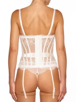 Alle Corsagen^Millesia Tüllspitze Torselett CRAVACHE perlmutt von mit Seide perlmutt weiß