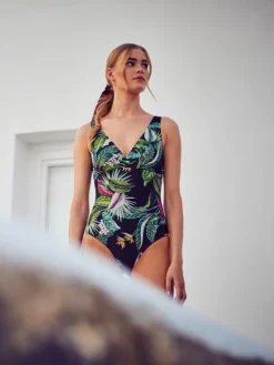 Badeanzug & Bikini^Fu00fcrstenberg Triangel-Badeanzug EXOTIC LEAVES schwarz grün von Fürstenberg schwarz mit grünem Print