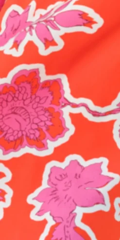 Strandkleider & Sommerkleider|Kaftan, Tunika & Pareo^Chiara Fiorini Tunika Aurora Viscose rot-rosa von rosa-weisser Blumenprint auf rotem Grund