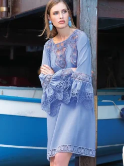 Strandkleider & Sommerkleider|Kaftan, Tunika & Pareo^Chiara Fiorini Tunika Sommerkleid mit Stickerei PERVINCA blaulila von lila-blau