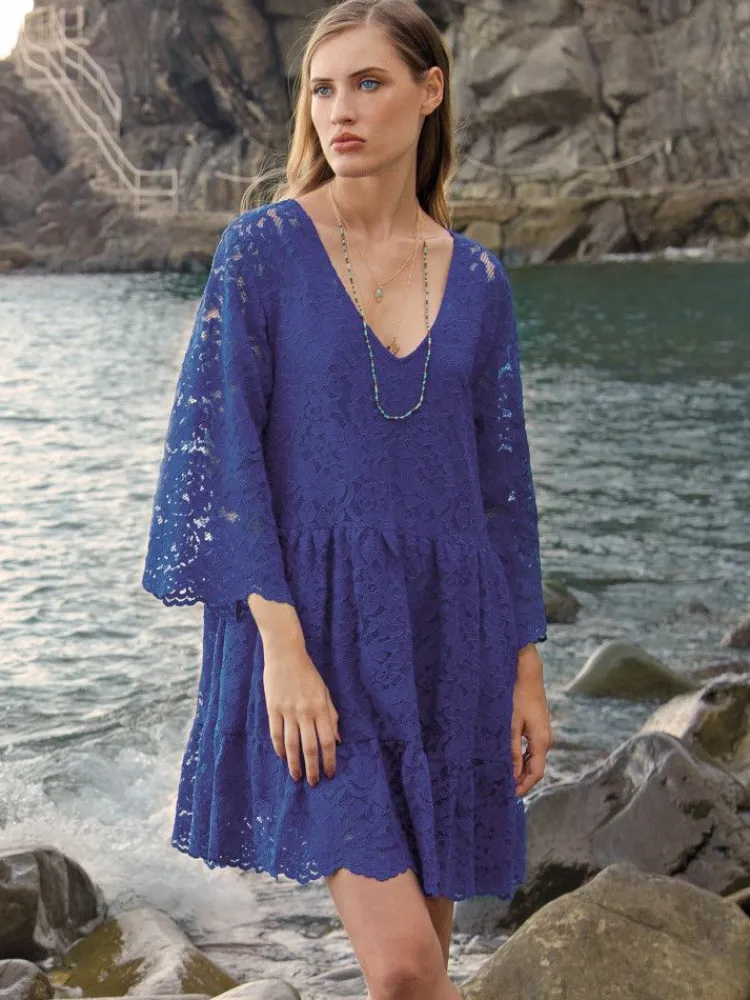 Strandkleider & Sommerkleider|Kaftan, Tunika & Pareo^Chiara Fiorini Tunikakleid aus Spitze ZAFFIRO blau von zaffiro royalblau