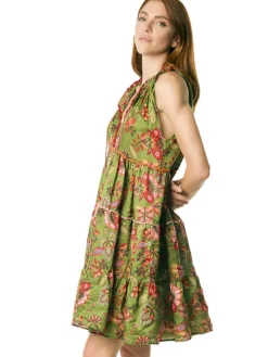 Strandkleider & Sommerkleider|Kaftan, Tunika & Pareo^Laetitia Beachwear Tunikakleid mit Seide DAFNE olivgrün von olivgrün mit Häkel Applikationen