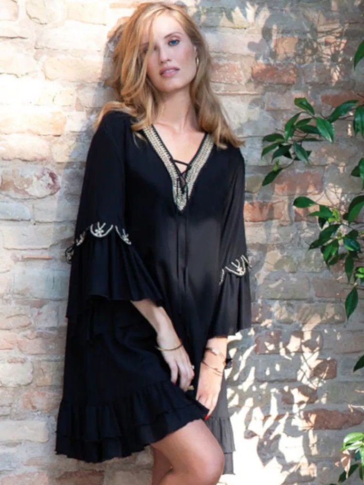 Strandkleider & Sommerkleider|Kaftan, Tunika & Pareo^Chiara Fiorini Tunikakleid NERO No. 2 schwarz-gold von schwarz mit gold