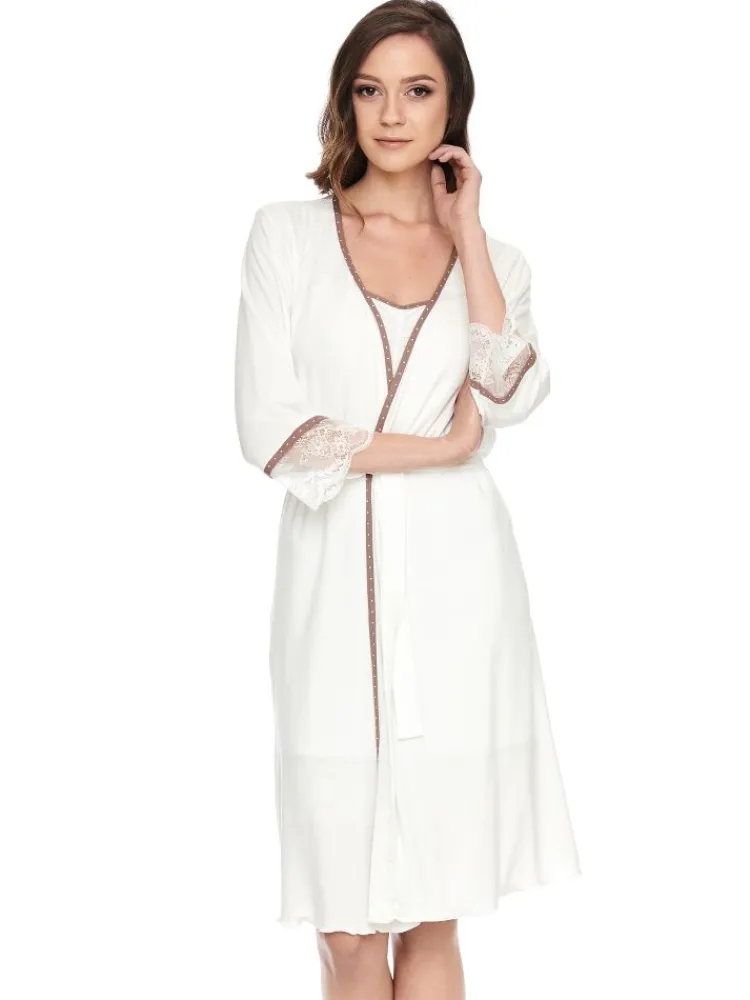 Exquisite Morgenmäntel|Morgenmantel Kurz^Gattina Viscose Morgenmantel HEDDA mit Spitze von creme-weiß oder bordeaux-rot