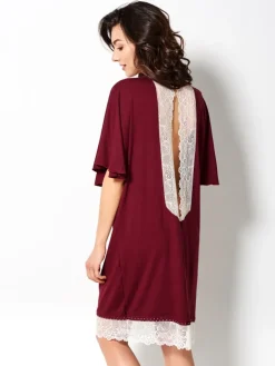 Edle Nachthemden^Gattina Viscose Sleepshirt HEDDA kurz mit Spitze von creme-weiß oder bordeaux-rot