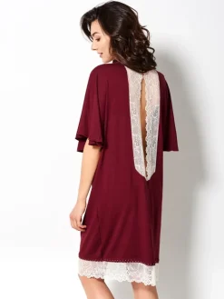 Edle Nachthemden^Gattina Viscose Sleepshirt HEDDA mit Spitze von creme-weiß oder bordeaux-rot