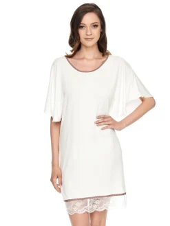 Edle Nachthemden^Gattina Viscose Sleepshirt HEDDA mit Spitze von creme-weiß oder bordeaux-rot