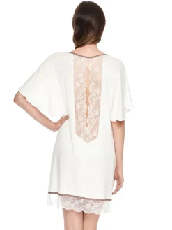 Edle Nachthemden^Gattina Viscose Sleepshirt HEDDA mit Spitze von creme-weiß oder bordeaux-rot