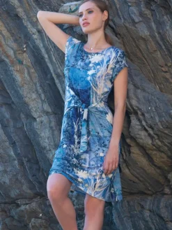 Strandkleider & Sommerkleider|Freizeit- & Reisekleidung^Chiara Fiorini Viscose Strandkleid AVIO No. 2 blau weiss von blau mit weiß