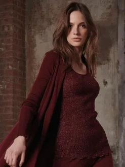 Wolle-Seide Tops|Camisole (Breite Träger)^Oscalito Wolle-Seide GLITZER TOP von bordeaux rot oder schwarz