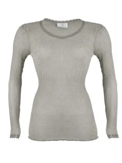 Shirt Mit Spitze|Wolle-Seide Shirts^Madiva Wolle-Seide Langarm Shirt BREEZE M/L gerippt von Ecofuture®