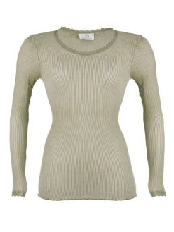 Shirt Mit Spitze|Wolle-Seide Shirts^Madiva Wolle-Seide Langarm Shirt BREEZE M/L gerippt von Ecofuture®
