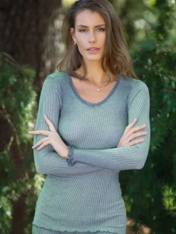 Shirt Mit Spitze|Wolle-Seide Shirts^Madiva Wolle-Seide Langarm Shirt BREEZE M/L gerippt Ecofuture®