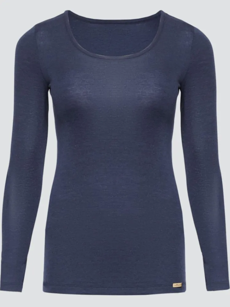 Shirt Mit Spitze|Wolle-Seide Shirts^comazo | earth Wolle-Seide Langarm Shirt 2703 in comazo|earth dunkelblau