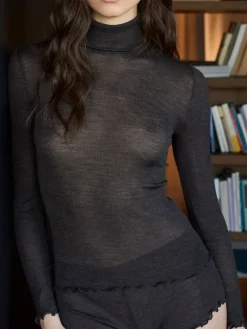 Wolle-Seide Shirts|Mit Rollkragen^Boglietti Wolle-Seide Rippjersey Rollkragenshirt BICE braungrau von in braungrau