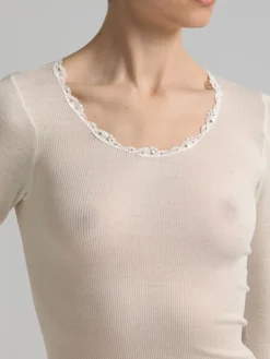 Shirt Mit Spitze|Wolle-Seide Shirts^Boglietti Wolle-Seide Rippjersey Shirt BASILIA von in wollweiß oder schwarz