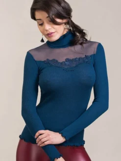 Shirt Mit Spitze|Wolle-Seide Shirts^Madiva Wolle-Seide Rollkragen Shirt ALENA mit Spitze von