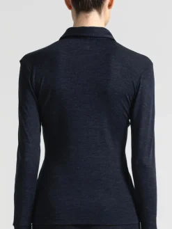 Wolle-Seide Shirts|Langarm^Boglietti Wolle-Seide Shirt mit Polo-Kragen BRISEIDE von in nachtblau oder schwarz