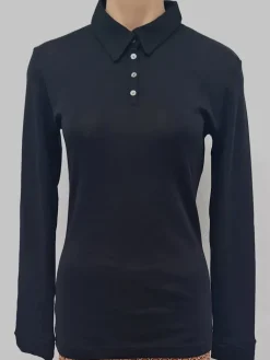 Wolle-Seide Shirts|Langarm^Boglietti Wolle-Seide Shirt mit Polo-Kragen BRISEIDE von in nachtblau oder schwarz