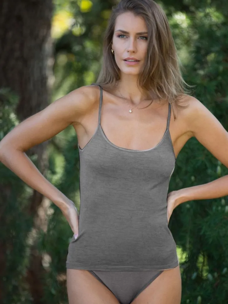 Wolle-Seide Tops|Spaghettiträger Tops^Madiva Wolle-Seide Spaghetti Top RUGIADA S/S edel Ecofuture®
