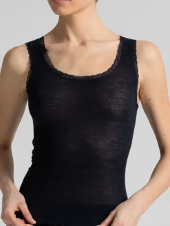 Tops Mit Spitze|Wolle-Seide Tops^Boglietti Wolle-Seide Träger Unterhemd OROSEI von in schwarz