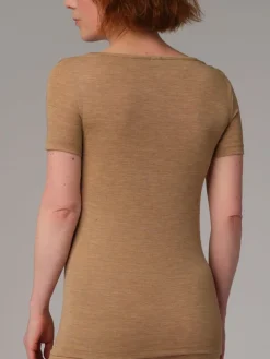 Wolle-Seide Tops|Tops Mit Spitze^comazo | earth Wolle-Seide T-SHIRT 2703 mit Spitze comazo|earth camel beige oder dunkelblau